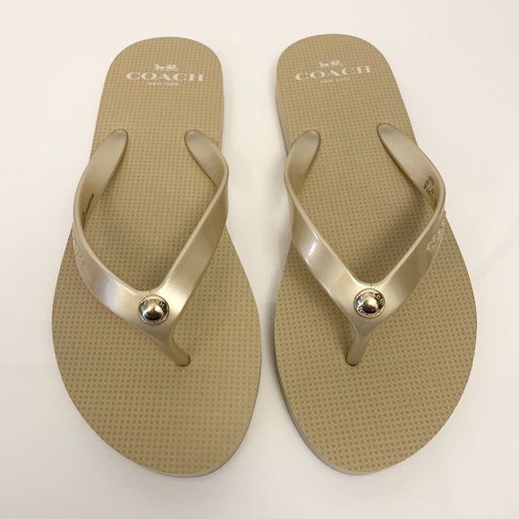 Coach Coh Gold Flip Flop Size 7 - Picture 2 of 6